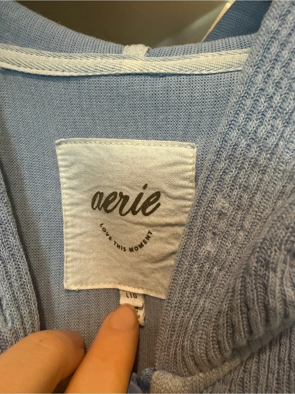 aerie Soft Light Blue Hooded Knit Super Oversized Zip-Up - Picture 3 of 4